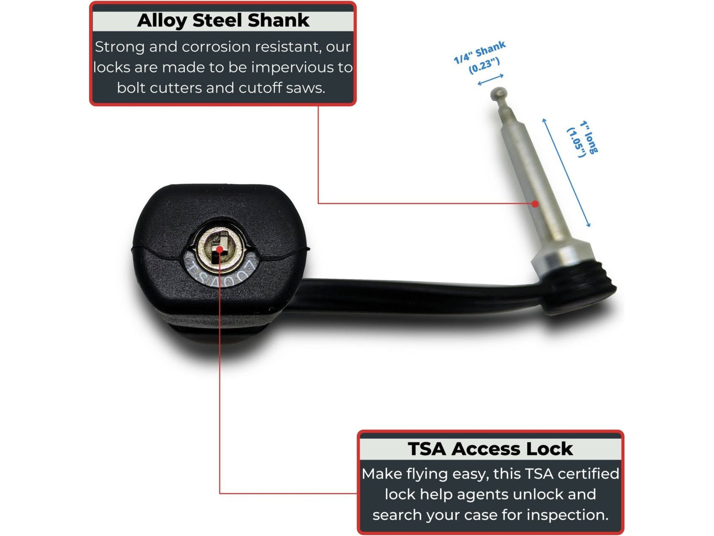 4-Pack TSA Approved MonoShaft™ Gun Case Lock 8 from Cedar Mill Fine Firearms® on Cedar Mill Gun Casesn Cedar Mill Gun Cases