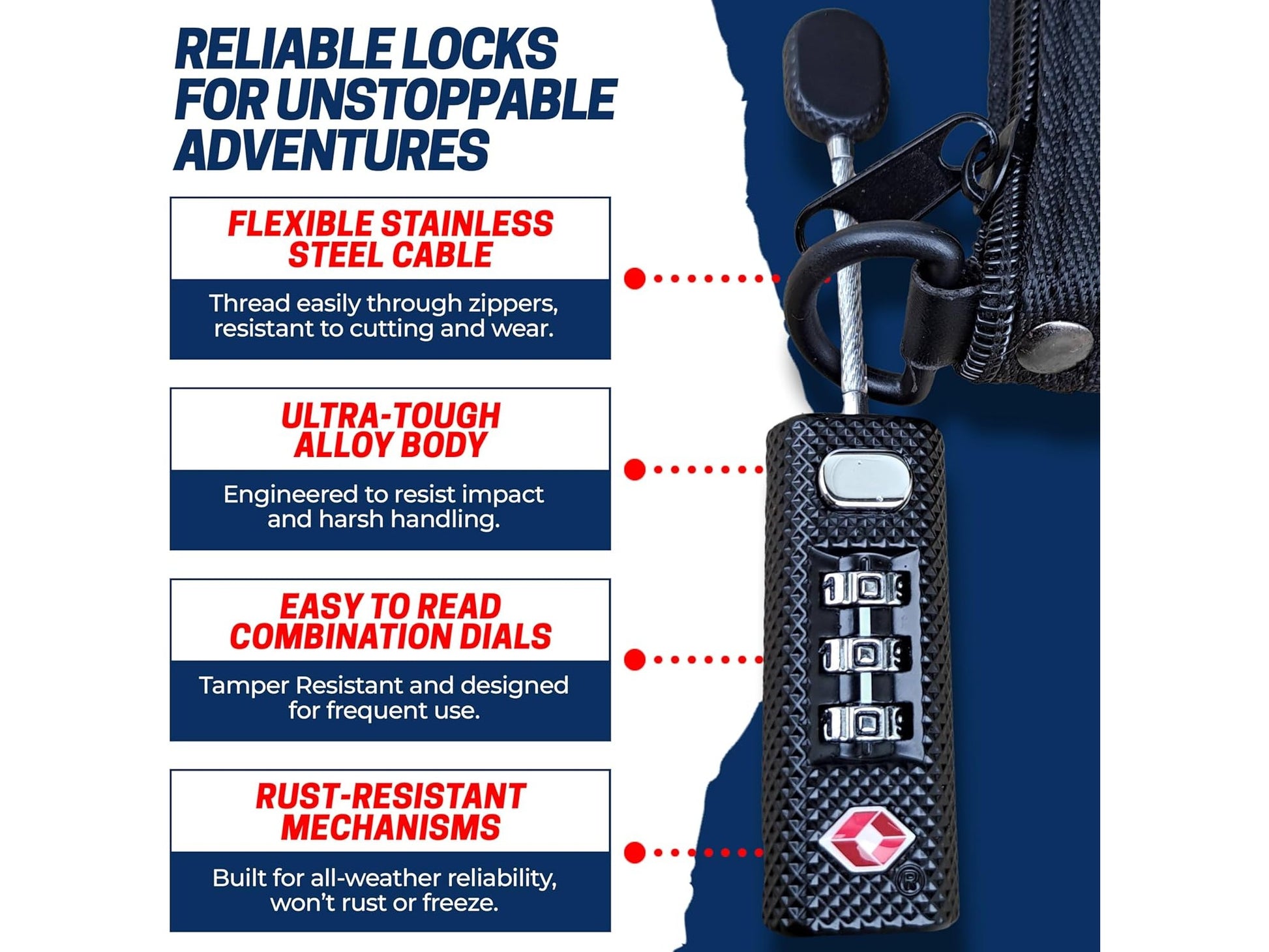 Heavy-Duty TSA Approved Luggage Lock – 3-Digit Combination Zipper Lock for Travel & Gear Cases 3 from Cedar Mill Fine Firearms Cases on Cedar Mill Gun Casesn Cedar Mill Gun Cases 
