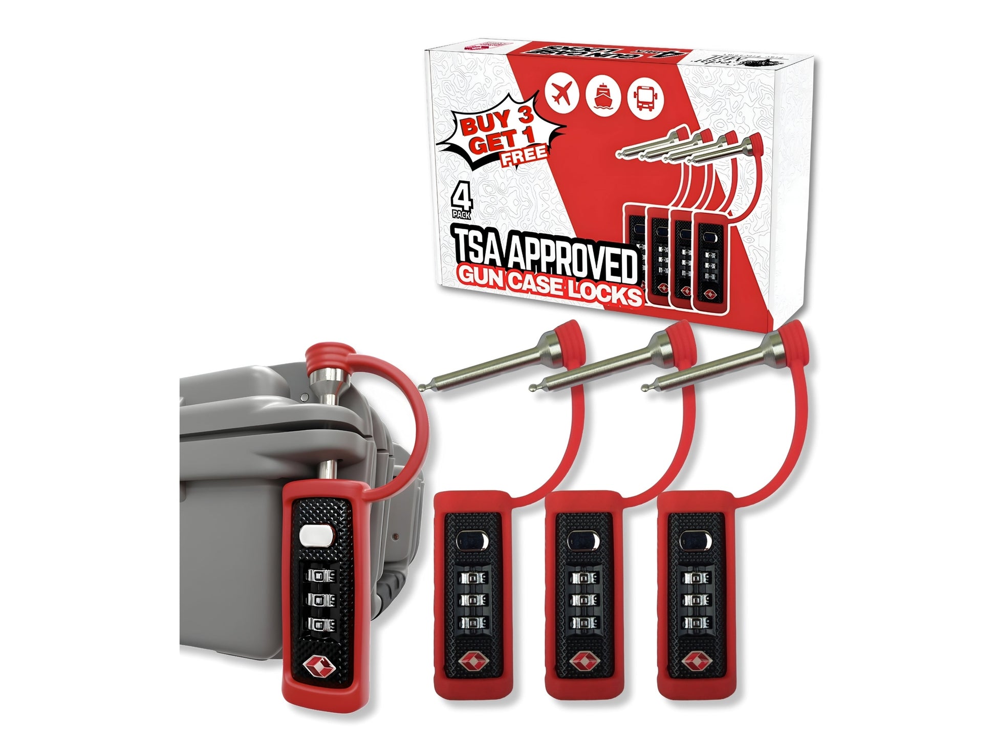 4-Pack TSA Approved MonoShaft™ Gun Case Lock 12 from Cedar Mill Fine Firearms® on Cedar Mill Gun Casesn Cedar Mill Gun Cases 