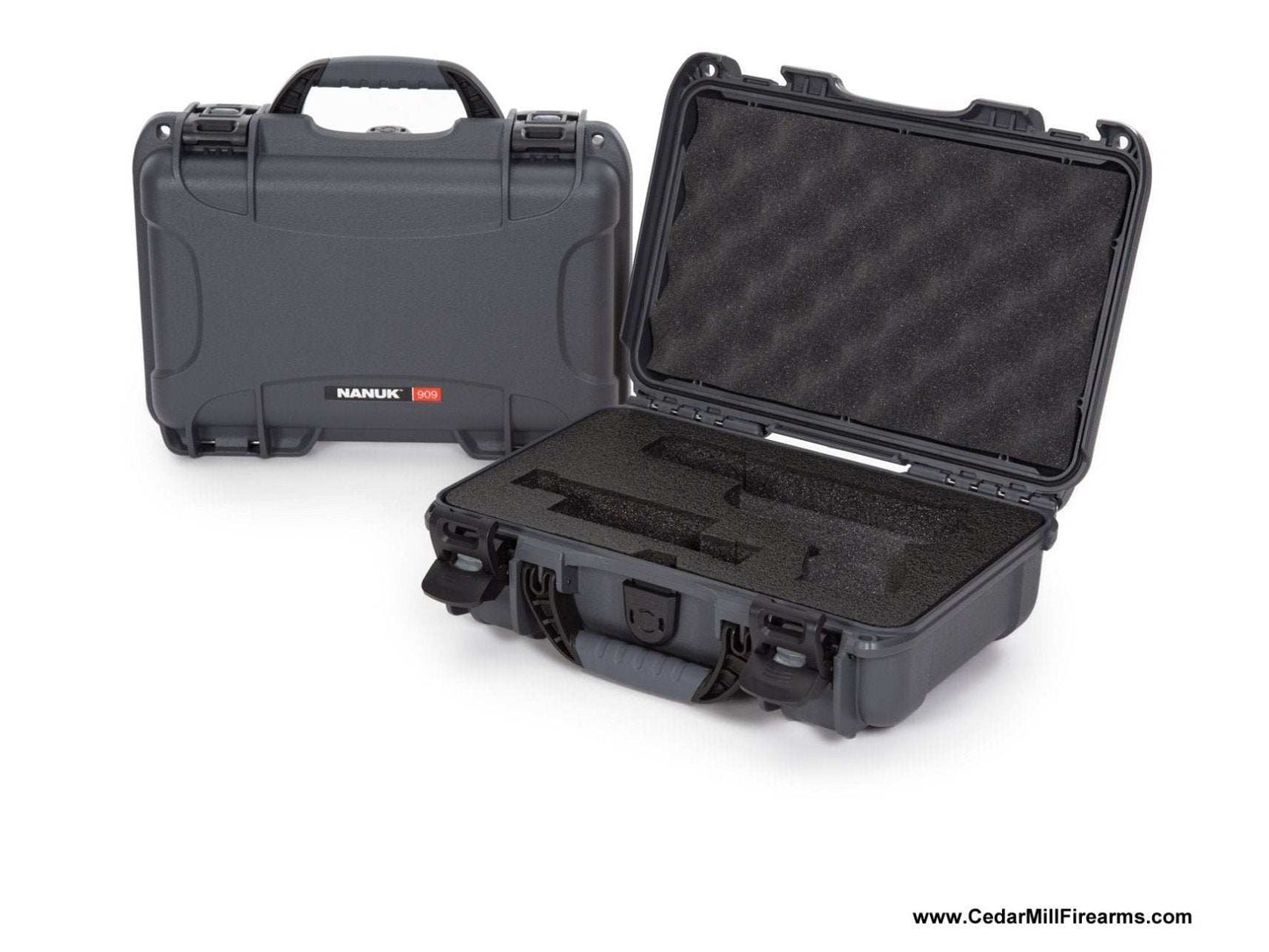 Nanuk 909 Waterproof TSA Safe case for Glock, 1911, SIG, Ruger, and MORE 41 from Nanuk on Cedar Mill Gun Casesn Cedar Mill Gun Cases Nanuk 909 Case - Precut Glock Foam