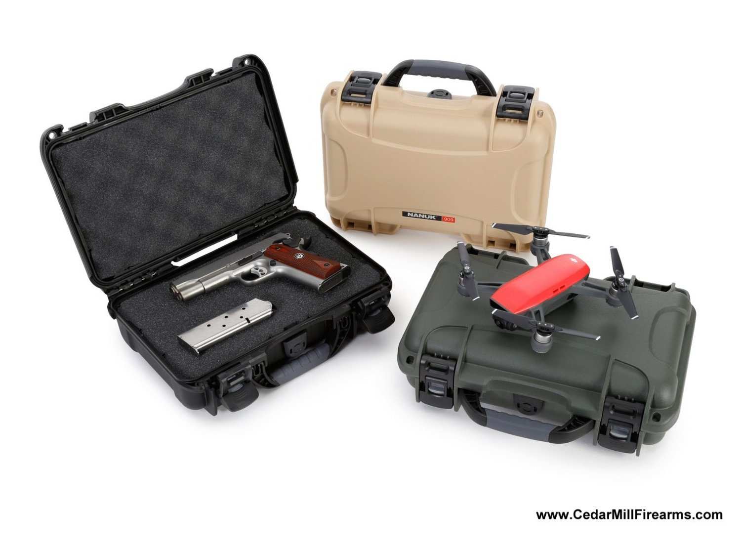 Nanuk 909 Waterproof TSA Safe case for Glock, 1911, SIG, Ruger, and MORE 50 from Nanuk on Cedar Mill Gun Casesn Cedar Mill Gun Cases 